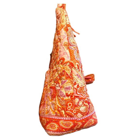 Vera Bradley Pink Tangerine Orange Quilted Zip Top Shoulder VB Bag Flat Bottom - Picture 6 of 16